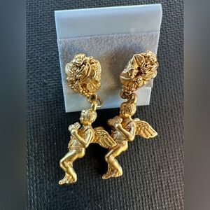 Vintage Cupid Angel Cherub Gold piercing Earrings